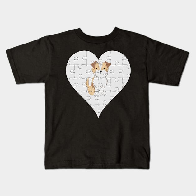 Terrier Heart Jigsaw Pieces Design - Gift for Terrier Gold White Lovers Kids T-Shirt by HarrietsDogGifts